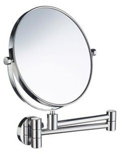 SMEDBO OUTLINE POLISHED CHROME BATHROOM REVERSIBLE 7x MAGNIFYING ROUND WALL MOUNTED SHAVING/MAKE-UP MIRROR with SWING ARM, FK445